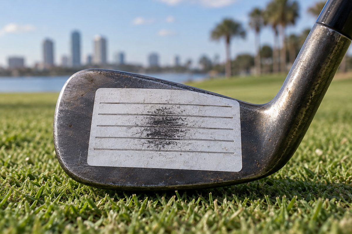 Sole strike tape on forged iron showing neutral lie angle interaction