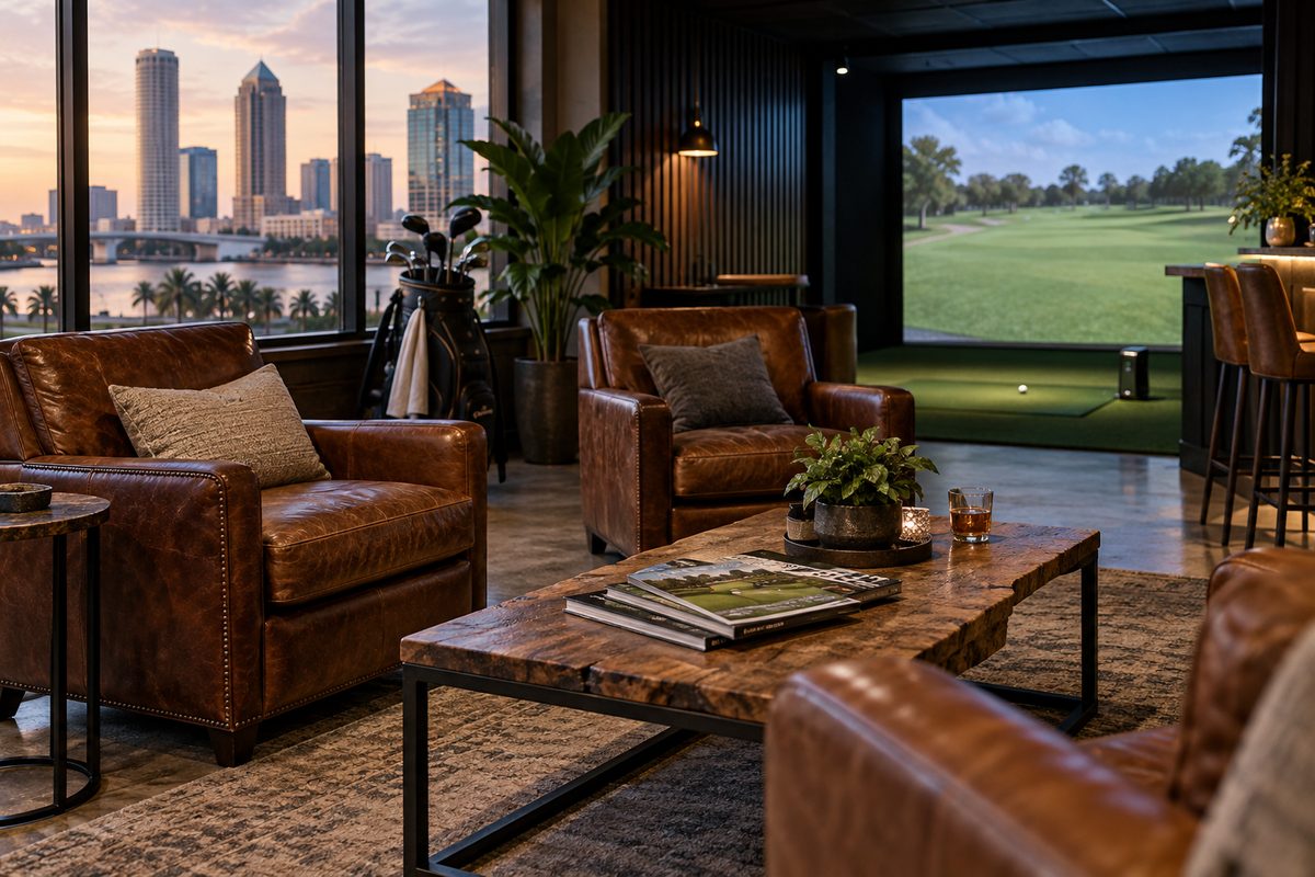 Member social lounge and seating area at Pine Hyrst Tampa