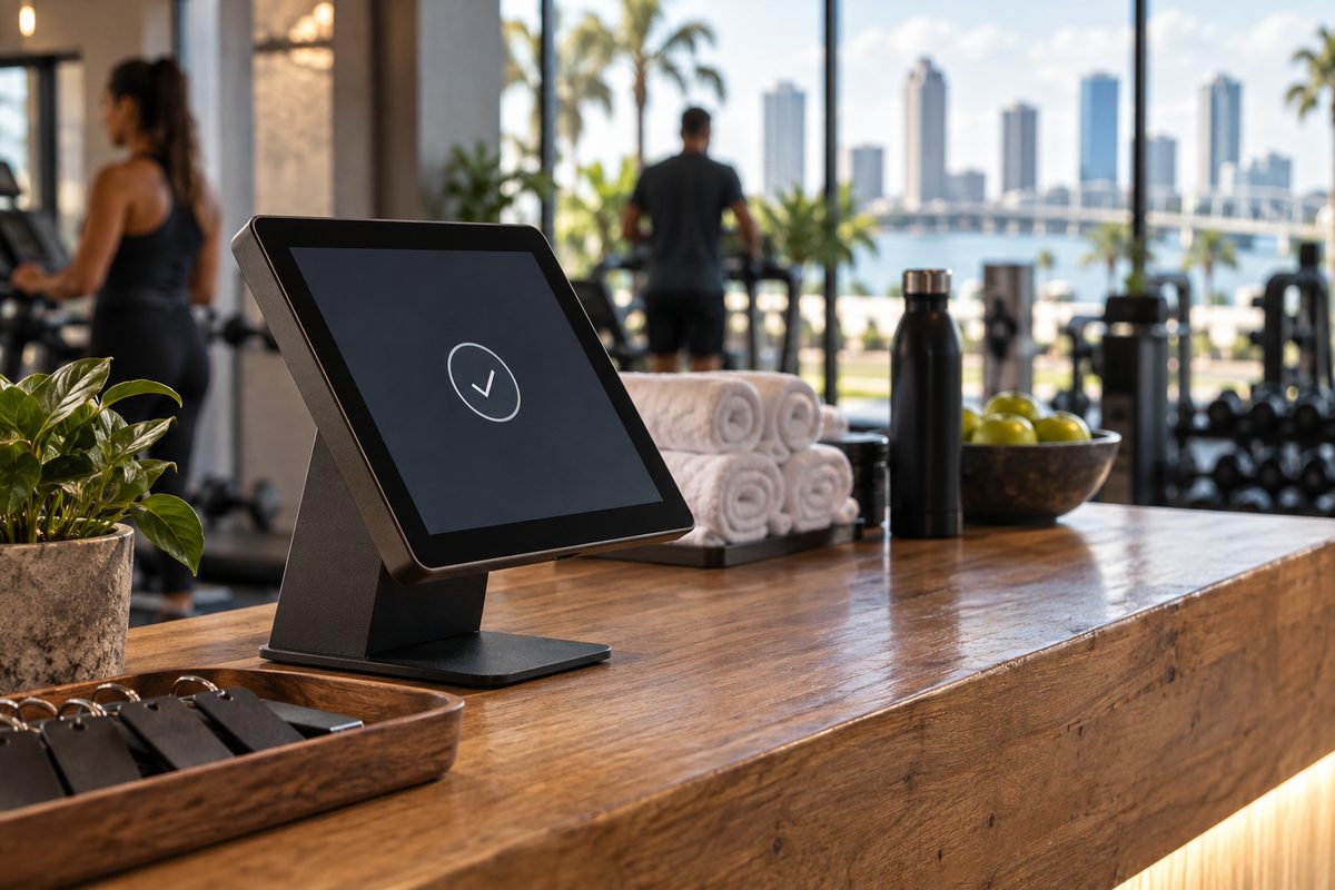 Digital member check-in terminal and club amenities roster at Pine Hyrst